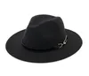 Hombres europeos para mujeres de lana Fe Sentud Fedora Sombreros con cinturón Unisex Wide Brim Jazz Gat de jazz Capa de Panamá de invierno Trilby Chapeau8962232