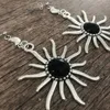 Dangle Earrings Large Statement Tibetan Silver Sun Black Onyx Gemstone & Moon Charm Stud Steel Drop Jewellery