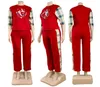 4xl tenues de style Angleterre dames à manches courtes à manches à deux pièces Femmes Brown Grid T-shirt Pantalons de jogging Sports Costumes Suisses de route Vêtements