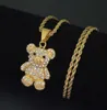 Хип -хоп мультфильм плюшевый мишка бриллианты подвесные ожерелья для мужчин Женщины западное роскошное ожерелье из нержавеющей стали кубинские цепи ювелирные изделия9494044