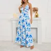 Casual Dresses 2024 Arrival Sexy And Elegant Deep V-Neck Neck Tie Dress Summer Hem Slit Print Fashion Temperament Women's Large