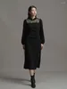 Casual jurken Dushu Chinese stijl verbeterde cheongsam mid-lengte jurk kant kanten decoratie temperament zwart winter lang