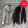 Mens Autumn and Winter Down Hooded Red White Blue Back Woven Thickened Warm Zipper Cotton Jacket