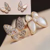 Designer Brand Van High Edition S925 Pure Silver Full Full Diamond White Shell Double Butterfly Ring Feme Rose Gold Light Luxury Brongle