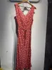 Casual Dresses Ladies Deep V Sleeveless Tank Robe Diagonal Cut Waist Slim French Polka Dot Floral Print Midi Dress Women Summer For Holiday