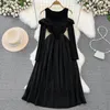 Casual Dresses Autumn Dress Women's Solid Color Vintage Elegant Temperament A-Line Off Shoulder O-Neck Ruffles Ankellängd