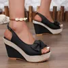 Sandals Bow High Heels Women Wedges Summer Shoes 2024 Fashion Slippers Walking Slides Outdoor Pumps Flip Flops Chaussures Femme