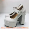 Scarpe eleganti orcha lisa 2024 mary janes donne pompa topo tono 14 cm tacco a blocco spesso piattaforma da 5 cm in pelle PU Fibbia in pelle di grande dimensione 41 43