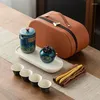 Teaware -sets Tianview Travel Tea Set 1 Pot 4 kopjes Caddy Tray Outdoor Camping Portable Quick Cup Brewing Teapot