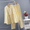 Home Clothing zweiteilige Set Casual Pyjamas für Frauen Pijamas Mujer Pyjama Anzug Tops Hosen Baumwolle Nachtwäsche Großgröße Langschläfe Feststoff