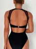 Sexy See Through Swimsuit 2023 Women Solid Black Mesh Transparent Hollow Out Backless Bathing Suit Swimwear Beachwear 240411