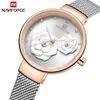 Naviforce Wristwatches女性はトップの高級ブランドスチールメッシュ防水女性の時計フラワークォーツ女性腕時計魅力的な女の子時計高品質