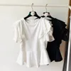 Женские футболки N Neploe 2024 Summer O-образные топы женщины y2k Slim Taiste Ruffles Tee Shirt Fashion Simple White с коротким рукавом