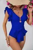 Dames badkleding v-neck eendelige zwempak vrouwen afslank riem strandkleding hoogwaardige dame 2024 zomertrend hawaii vrouwelijke kleding