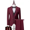 Herrdräkter 2024 Fashion Casual Men Boutique Double Breasted Waistcoat Suit Pants Business 3 PCS Set Dress Blazers Jacket Byxor