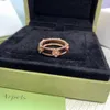 Designer Brand High version VAN Four-leaf clover Kaleidoscope narrow ring womens Gold thick plated 18k rose gold fashion With logo