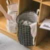 Laundry Bags Basket Household Dirty Clothes Nordic Style Simple Folding Storage Bucket Fabric Checked Storag