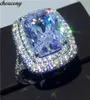 Dove Egg Big Gemstones Sparkling Luxury Jewelry 925 Sterling Silver Cushion Shape White Topaz CZ Diamond Women Wedding Band Ring F2376542