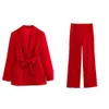 PB ZA Womens Style With Waist Closing Dress Blazer High Straight Suit Pants Twopiece Set 240403