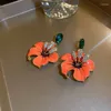 Dingle örhängen fyuan koreansk stil orange emaljblommor släpp för kvinnor flickor gröna kristallparti smycken