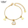 Link Pulseras de acero inoxidable Corazón romántico encanto de caparazón natural para mujeres Cadena de moda a prueba de óxido B23159