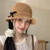 Berets Solid Color Sweet Sun Hat Foldable UV Protection Wide Brim Bow Sunshade Crochet Knitted Bucket Outdoor