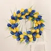 Decorative Flowers Front Door Wreath Yellow And Blue Spring Summer Farmhouse For Home Wall Wedding Faux