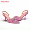 Vestido sapatos 2024 Design especial Pink Color Ponto Poe Matching Saco Decorado com strass em bling para feminino Party