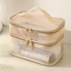 Boîtes de rangement sac de voyage portable sac cosmétique transparent sage en filet transparent à double couche sac à main Organisateur de grande capacité