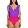 Swimons de maillots féminins néon violet et rose couleur ombre fondu ruisseau une pièce de maillot de bain femme push up up monokini sexy imprimer baignade