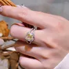 Cluster Rings Real S925 Silver Square Women's 7mm Yellow Diamond Ring Female 5A Zircon Original Design Luxury Jewel Girl Gift Banket