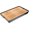 Kitchen Storage Bamboo Tea Tray Dish Drain Board Drying Mat Water Drip Holder Cup