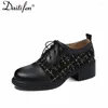 حذاء اللباس daitifen النساء الحلو Oxford Lace-up Spring Autumn Colors Design Square Cyel Pumps Brogue Outdoor