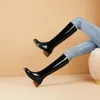 Boots Krazing Pot Winter Arrival Big Size Riding Cow Patent Leather Round Toe Med Heel Fashion Solid Thigh High L68