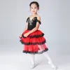 Scen Wear Professional Romantic Long Kjol Black Red Adult Adult Children's Ballet Performance Dress
