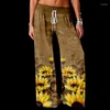 Frauenhose Frühlings Sommer Sonnenblumendruck Y2k Streetwear Frauen Trend lässige Weitbein elastische Taillenhose Loose Joggers Chic