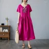 Платья для вечеринок 2024 Прибытие китайского стиля вышивка цветочные винтажные летнее платье хлопковые смеси офисная леди работа женщин повседневная
