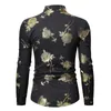 Mens Gold Rose Floral Print Shirts Brand Floral Steampunk Chemise White à manches longues Bronzing Camisa Masculina 240403