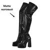 Boots Onlymaker Women Punk Platform Over The Knee White Thick High Heels Side Zipper Style Square Toe Fashion Party