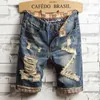 2024 Summer Men Denim Shorts vintage Ripped Jeans Streetwear Hole Mâle Brand Vêtements 240408