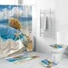 Rideaux de douche 3d paysage de plage côtière imprimé rideau rideau piédestal couvercle couvercle couvercle de baignoire