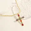 2024 New Micro Inlaid Full Color Zirconia Cross Necklace Unique Ins Style Design Personalized Light Luxury Gold Plated Collar Chain