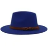 Big Brim Brown Belt British Retro Feel Cap Men Western Cowboy Fedora Hat Party Church Hats Kobiety Eleganckie sombreros de Mujer 240401