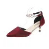 Dress Shoes One Word Belt Single Autumn 2024 Women's Red Temperament Pointed High Heels Women Wedding Bride