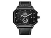 Nektom Brand Hollow Out Mens Watches Tackated Quartz Watch Кожаный ремешок светящиеся квадратные номера.