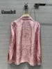 女性用ブラウス3.13 Klasonbell Silk Blouse Temperament Vintage Pink Print Pattern Hidden Breched Long Sleeveシャツ