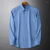 Men's Dress Shirts 2024 Mens Shirt Solid Stretch Long Sleeved Bamboo Fiber Quality Male Social Office Business Regular Fit