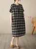 Robes de fête surdimension le plaid en coton vintage noir pour femmes 2024 Summer décontracté du bureau de robe midi lâche de travail