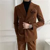 Men's Suits 2024 Men Autumn Winter Formal Lapel Business Coats Male Slim Fit Suit Jackets Double Breasted Corduroy Blazers I436
