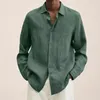 Men's Casual Shirts 2024 Spring Men Loose Linen Solid Long Sleeve Turn-Down Collar Button Retro Autumn Shirt For Male Blouse Sexy Tops M-5XL